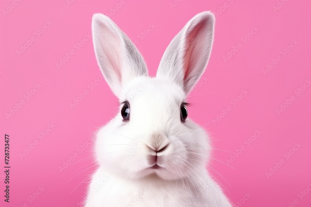 Serene Gaze: A Delicate White Rabbit Against a Soft Pink Backdrop - Generative AI