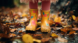 Splashing Through Autumn: Vibrant Rain Boots in a Leafy Forest