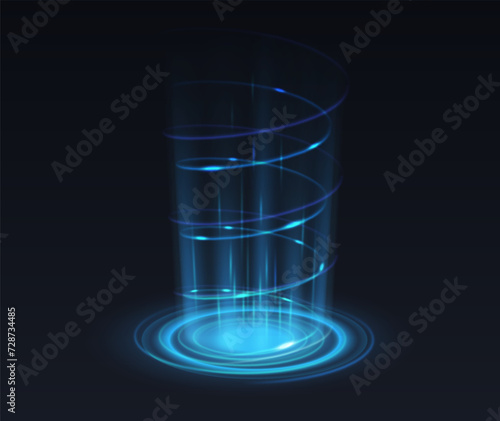 Teleportation portal realistic vector illustration in blue
