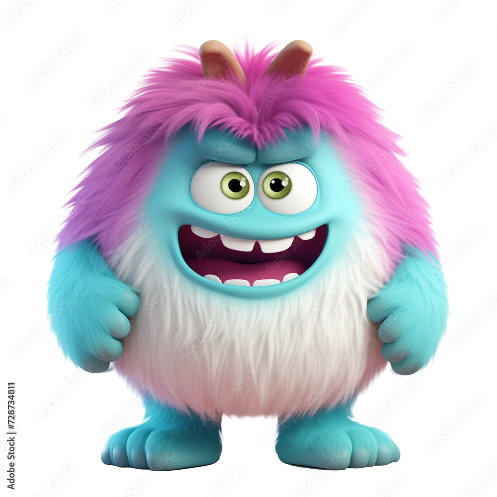 Сute kind monster with toothy smile, element on transparent background