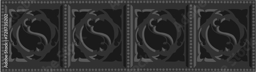 Gothic balustrade stylized drawing. Stone decorated wall illustration. Medieval ornamented railing; vector