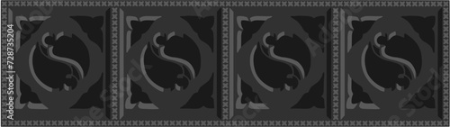 Gothic balustrade stylized drawing. Stone decorated wall illustration. Medieval ornamented railing; vector