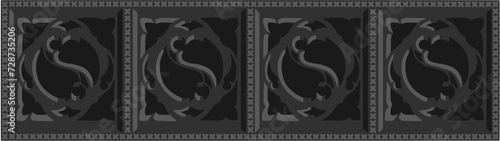 Gothic balustrade stylized drawing. Stone decorated wall illustration. Medieval ornamented railing; vector