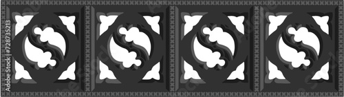 Gothic balustrade stylized drawing. Stone decorated wall illustration. Medieval ornamented railing; vector