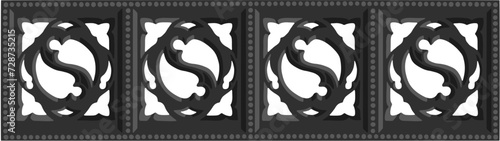 Gothic balustrade stylized drawing. Stone decorated wall illustration. Medieval ornamented railing; vector