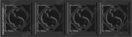 Gothic balustrade stylized drawing. Stone decorated wall illustration. Medieval ornamented railing; vector