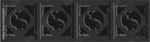 Gothic balustrade stylized drawing. Stone decorated wall illustration. Medieval ornamented railing; vector