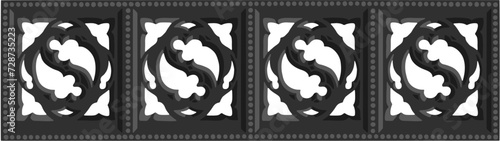 Gothic balustrade stylized drawing. Stone decorated wall illustration. Medieval ornamented railing; vector