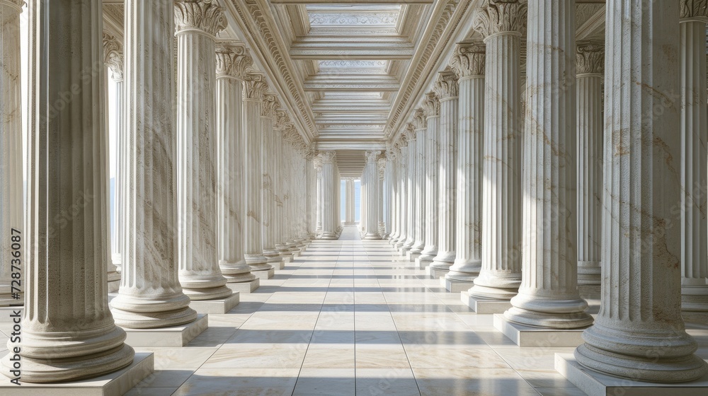 beauty of classical interior architecture with a 3D illustration featuring a banner of majestic marble columns.