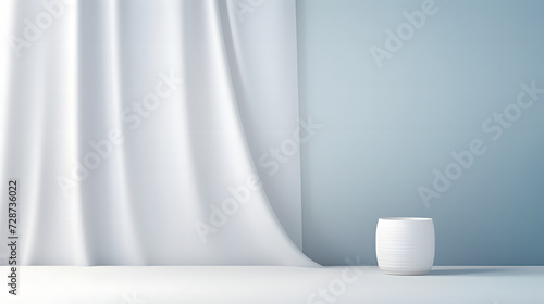 White Vase in Front of White Curtain, product presentations 