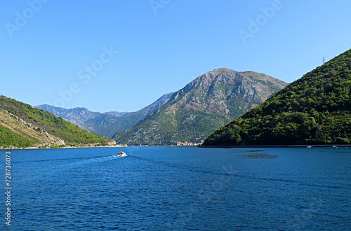 View of the Bay of Kotor of the Adriatic Sea, beautiful sea and mountain landscape