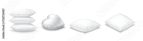 Bedding pillows of different shapes realistic vector illustration set. Cushions for domestic interior decor 3d models on white background. Cosy home