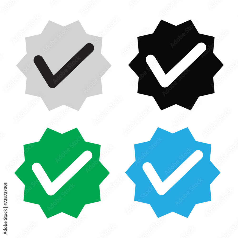 Verify or checkmark icons vector in four different colour . Instagram verification icon, twitter blue checkmark isolated in white background in eps 10. Verify or checkmark icons vector in four different colour . Instagram verification icon, twitter blue checkmark isolated in white background in eps 10.