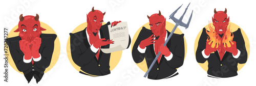 Red devil goat creepy cartoon character isolated set