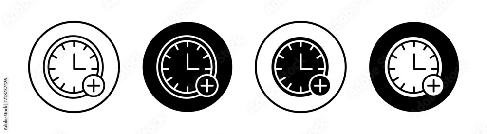 Plus hours flat line icon set. Plus hours Thin line illustration vector Plus hours flat line icon set. Plus hours Thin line illustration vector
