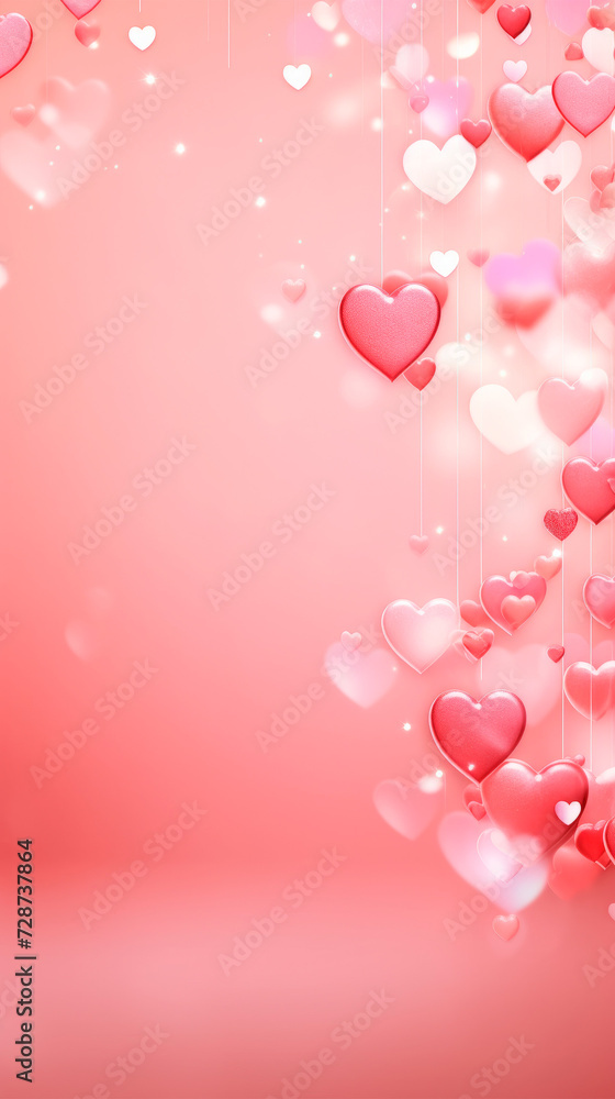 A mesmerizing image of many pink hearts floating lightly in the air. This photo creates a magical impression and is associated with moments of joy and celebration