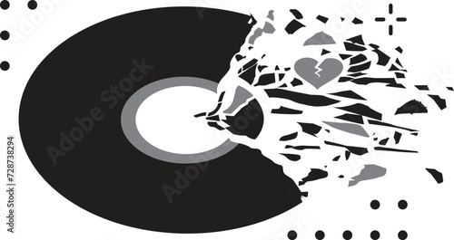 Vintage vinyl records broken and shattered into small pieces isolated vector illustration on transparent background