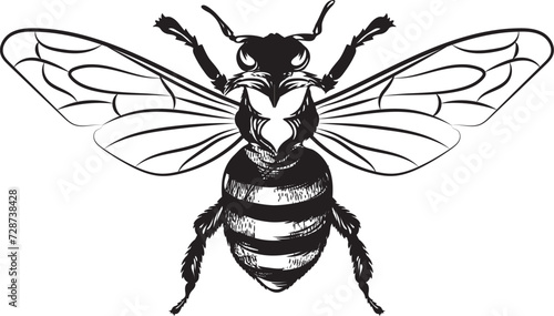 Vector engraving illustration of honey bee on white background Honey bee logo. Hand drawn engraving style