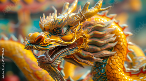 Chinese yellow dragon close up. Chinese Spring Festival concept
