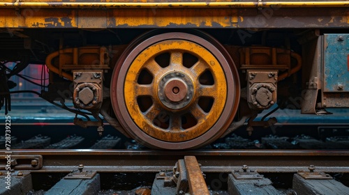 A close-up of a subway train's wheels on tracks, a reminder of urban transportation's mechanics