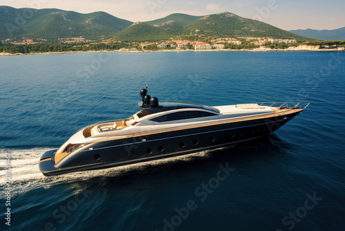Luxury Yacht Sailing on Open Sea with Speed and Elegance © swissa