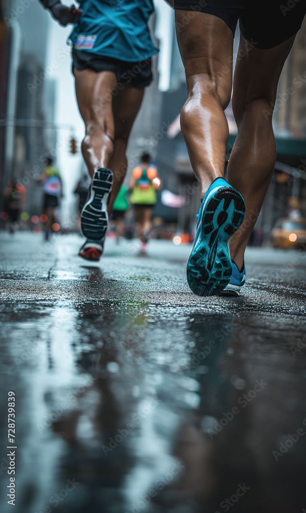 Fototapeta premium from behind view marathon runners feet in race
