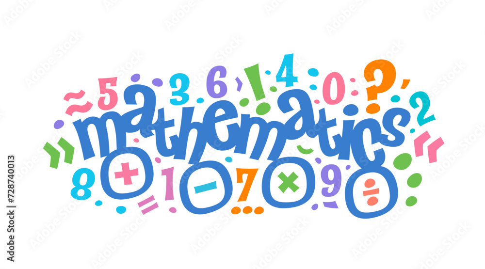 symbols of mathematics and mathematics. mathematics concept. the word mathematics for the world of work, school, education