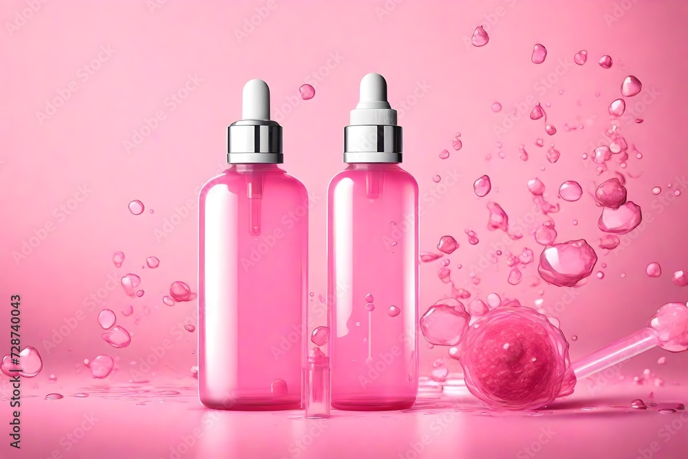 Background of a transparent pink pipette bottle with a cosmetic moisturizer, toner, or water mockup HD . Background of a transparent pink pipette bottle with a cosmetic moisturizer, toner, or water mockup HD .