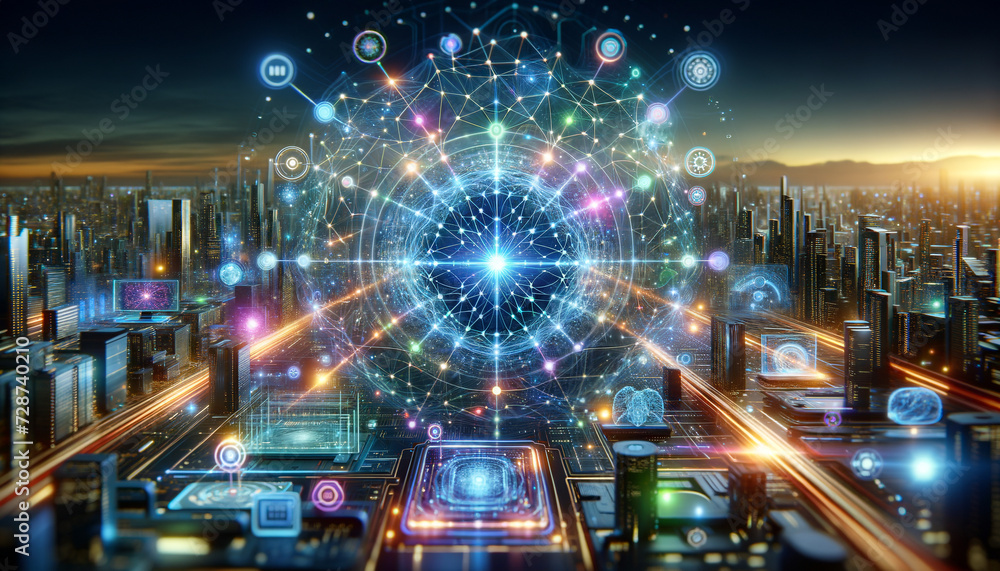 Fototapeta premium Technological Synapse: Futuristic Neural Network & Advanced Gadgets