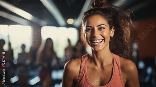 A cyclist attending a spinning class, motivated by an energetic instructor.