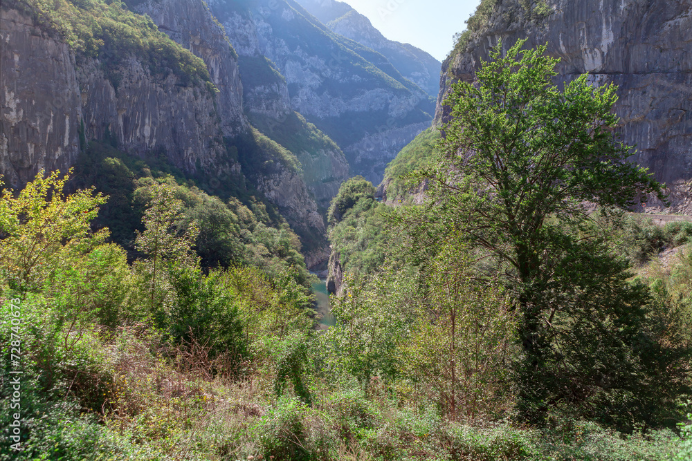 Mountain landscape in the gorge of the river Moraca in Balkans, Montenegro