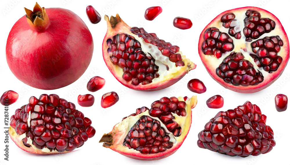 Granatapfel stücke collection isoliert auf weißem Hintergrund, Freisteller Granatapfel stücke collection isoliert auf weißem Hintergrund, Freisteller