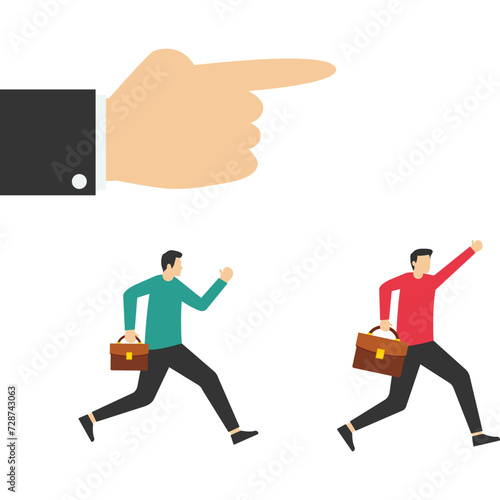 Thought leadership concept, hand-pointing people following the path, main influencer or opinion leader, KOL, social marketing to lead advertising campaign or influencer concept.
