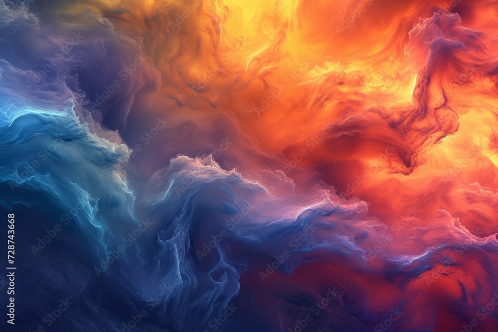 Clouds formations in saturated colors, dynamic and fluid, ink background