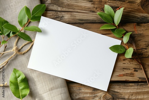 a mockup of a blank white postcard on a wooden table
