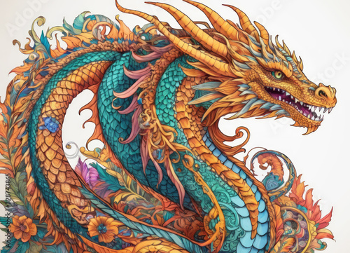 Wallpaper Mural Majestic colorful dragon among bright colors Torontodigital.ca