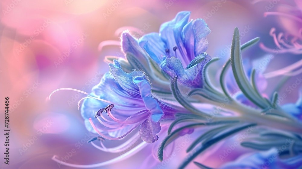 Floral Elegance: Extreme macro shot of rosemary flower, its wavy petals exuding calming fluidity.