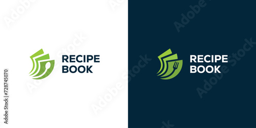 Creative Recipe Book Logo. Document and Spoon, Fork, Restaurant Logo Icon Symbol Vector Design Template.