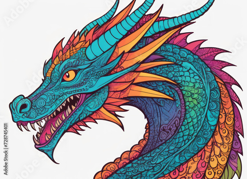 Dragon with ornate scales on white background