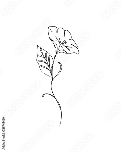 line art drawing of flowers. minimalism sketch, idea for invitation, design o...