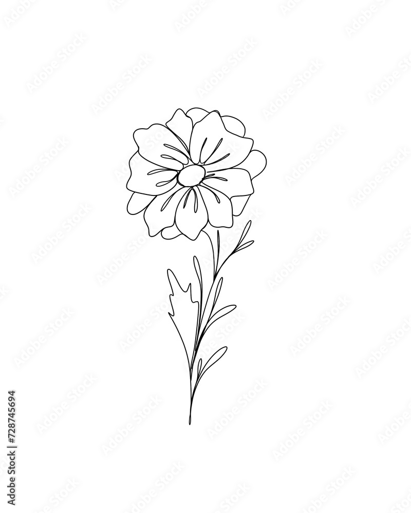 Obraz premium line art drawing of flowers. minimalism sketch, idea for invitation, design of instagram stories and highlights icons