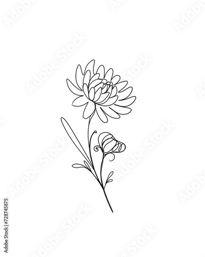 line art drawing of flowers. minimalism sketch, idea for invitation, design of instagram stories and highlights icons