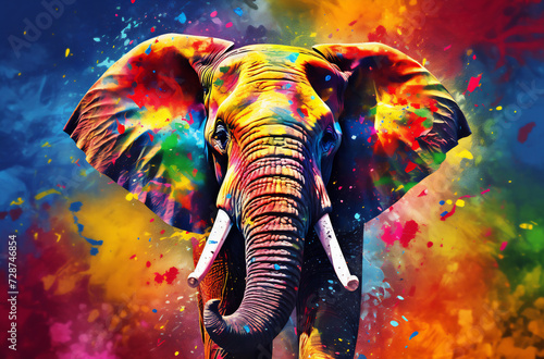 Cosmic Elephant with Painted Splendor © Canvas Alchemy