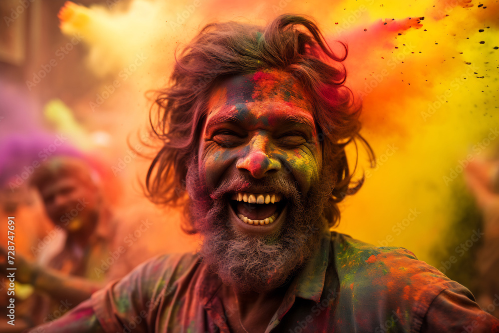Man Celebrating Holi with Gusto Man Celebrating Holi with Gusto