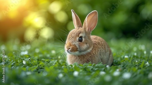 Cute portrait rabbit on light background. AI generate illustration