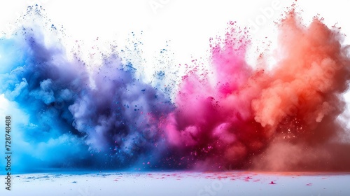 A explosions of color paint with particles on white background. AI generate illustration