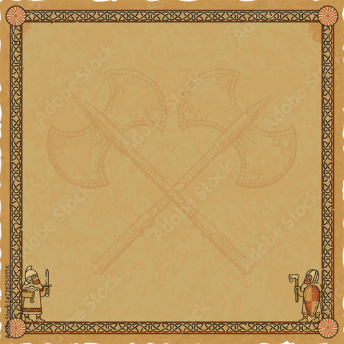 Viking Parchment with Medieval Frame and Crossed Double Axes
