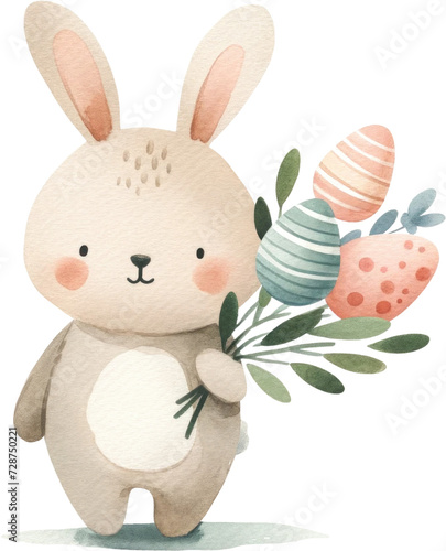 Cute Kawaii Adorable Easter Bunny Rabbit Watercolor Clipart for Nursery Decor and Spring Party Illustration Printable for Baby Shower and Kids Easter Gifts