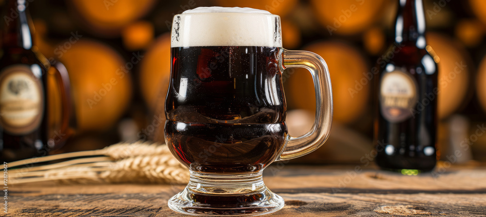 Craft Beer Delight, Close-Up of Frothy Glass Mug - obrazy, fototapety, plakaty 