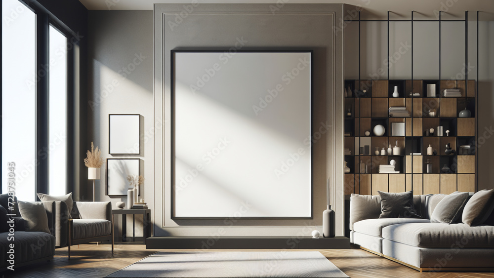 Frame mockup, Living room wall poster mockup. Interior mockup with house background. Modern interior design. 3D render Frame mockup, Living room wall poster mockup. Interior mockup with house background. Modern interior design. 3D render